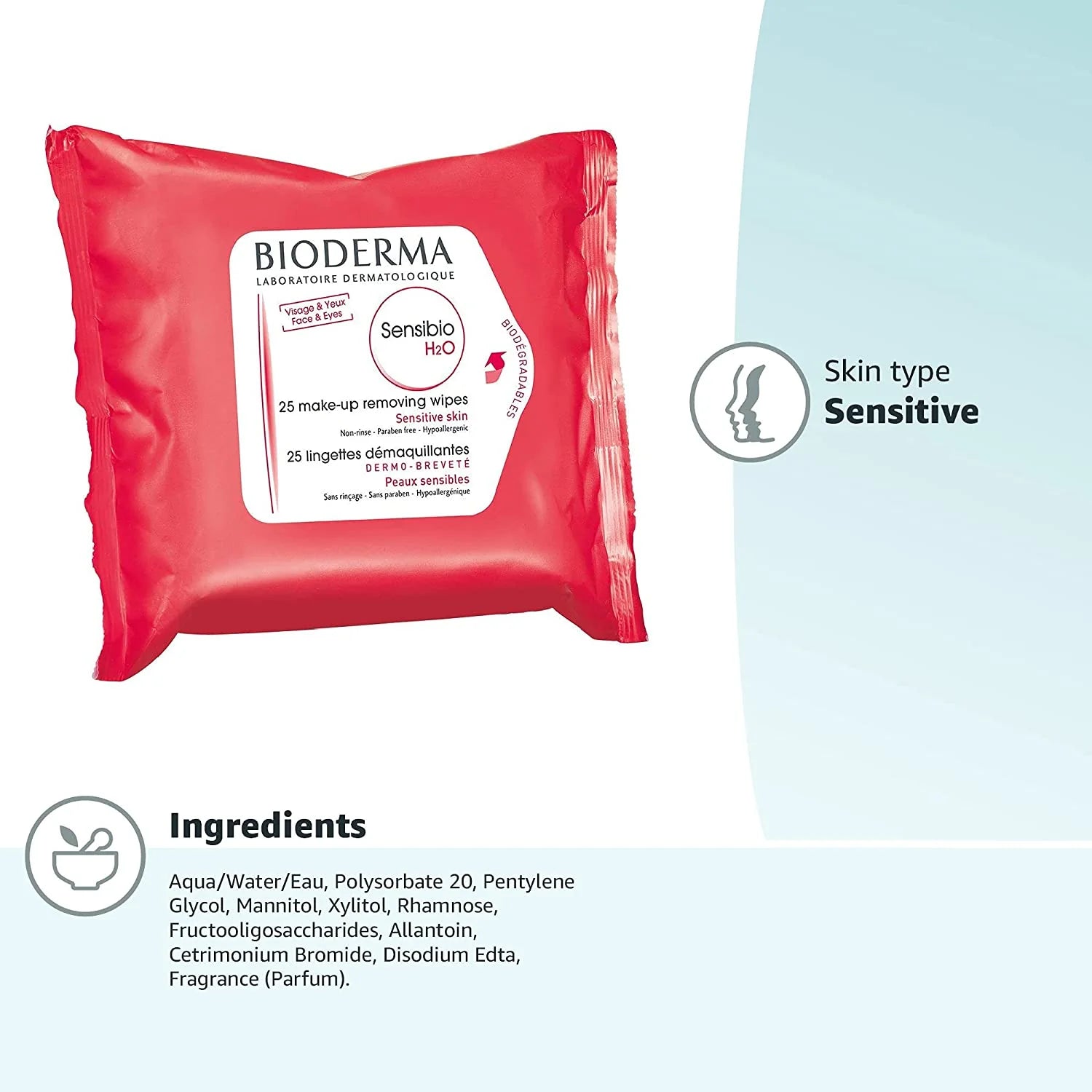 Bioderma Sensibio H20 Makeup Removing Wipes X25 Wipes