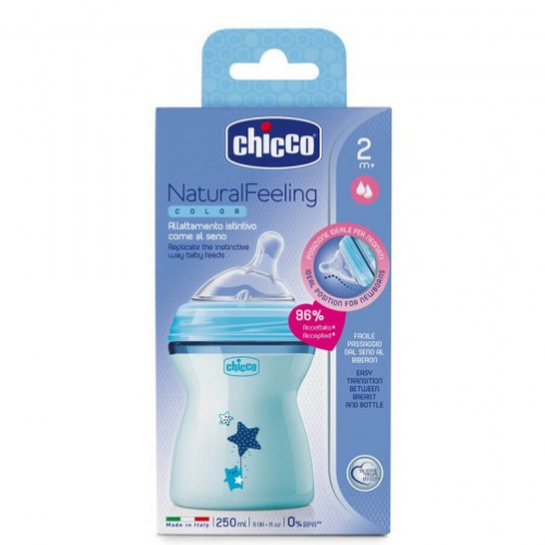 Chicco - FBottle Natural Feeling coloured 2M+ 250ML F Med Ep